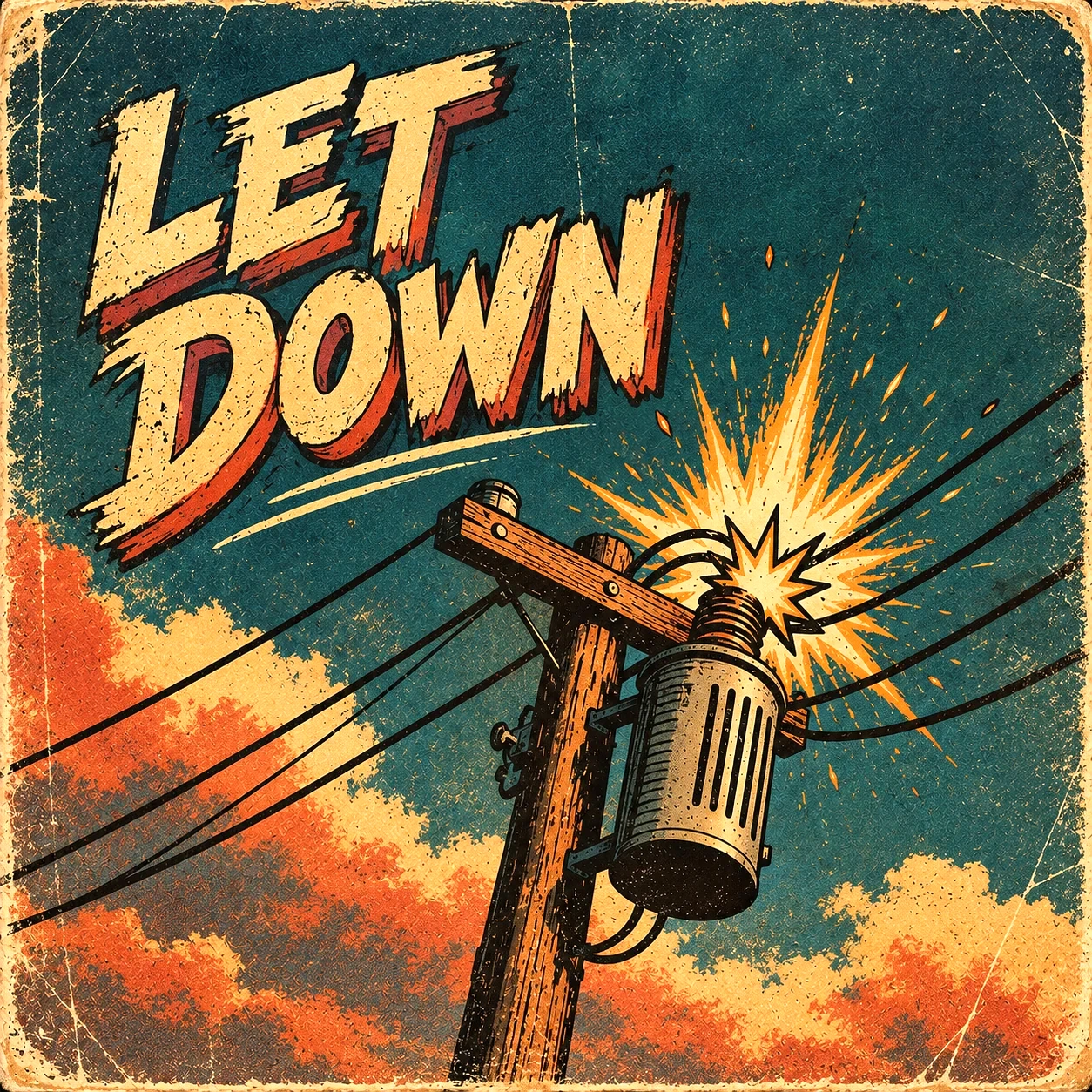 Let Down single cover: vintage comic illustration of a utility pole and an electrical burst
